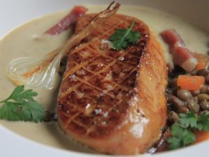 Recette de foie gras poêlé crème de lentilles